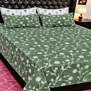 Sage Green & White Daisy Floral Printed Bedsheet