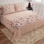 Soft Cotton Blend Floral King Bed Sheet with 2 Pillow Covers