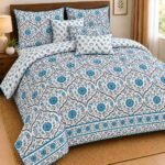 Teal Blue Floral Printed Bedding Set
