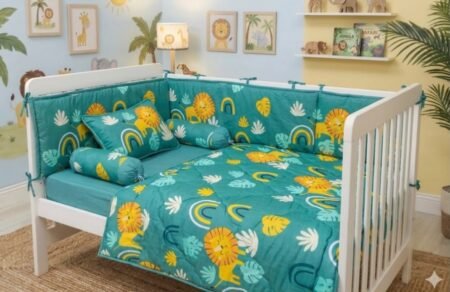 Teal Rainbow & Floral Cot Bedding Set