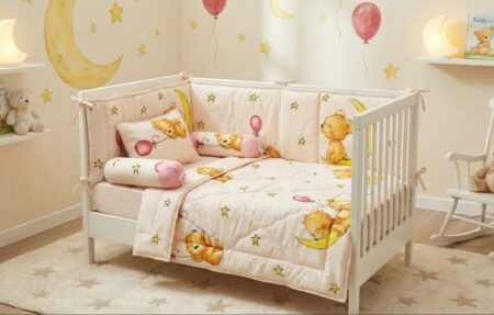 Teddy Bear Moon & Stars Cot Bedding Set