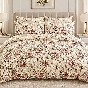 Vintage Rose Floral Bedsheet – Elegant Cream & Dusty Pink Design